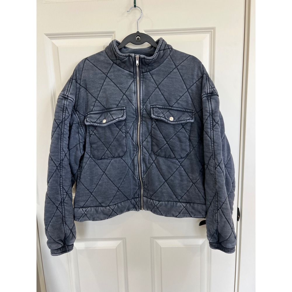 Forever 21 Zip Up Quilted Bomber Jacket Black Mineral Wash Size XL